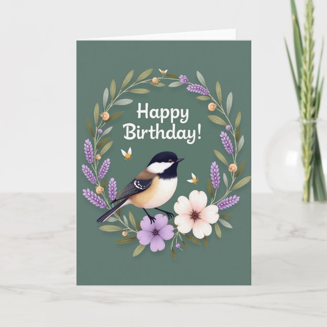 Tarjeta de cumpleaños Corona de Pájaro Alegre (Anverso)