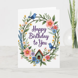 Tarjeta de cumpleaños Corona de pájaros azules