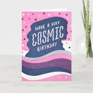 Tarjeta de cumpleaños cósmica con relieve