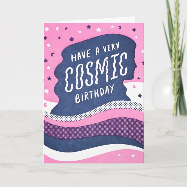Tarjeta de cumpleaños cósmica con relieve (Anverso)
