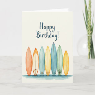 Tarjeta de cumpleaños costera con tablas