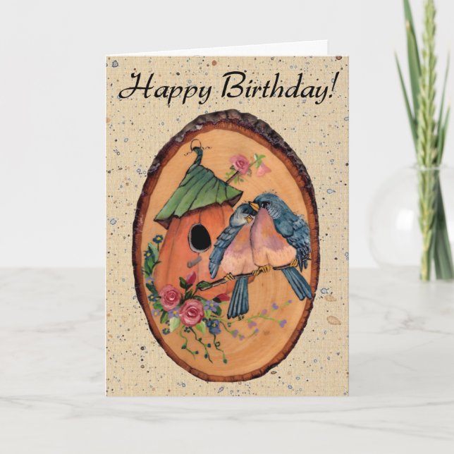 Tarjeta de cumpleaños Country Bluebirds (Anverso)