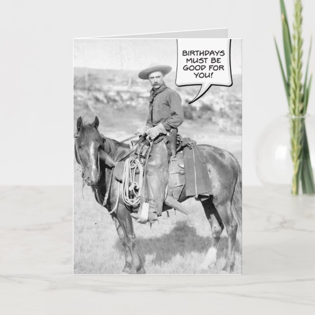 Tarjeta de cumpleaños Cowboy montada (Anverso)