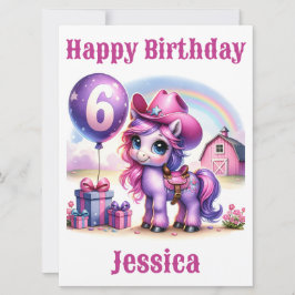 Tarjeta de cumpleaños Cowgirl Pony de 6 años