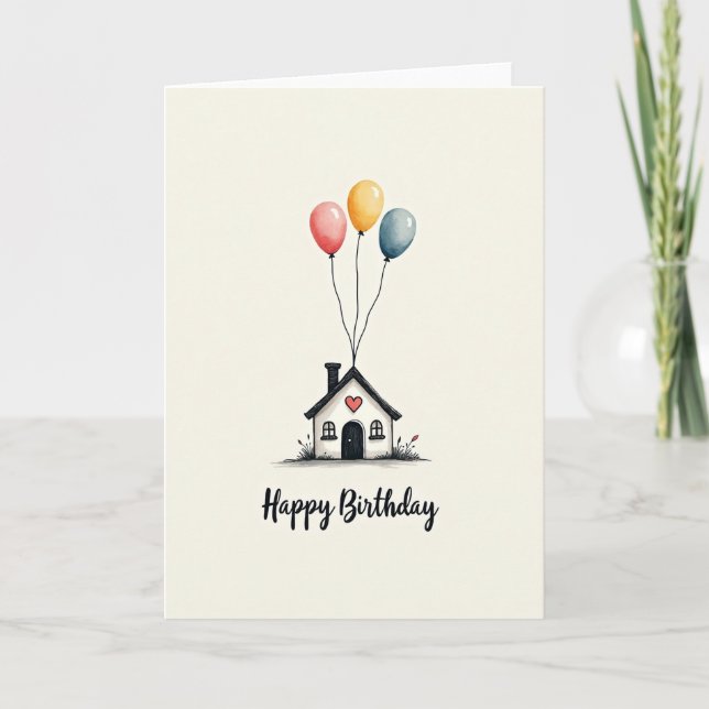 Tarjeta de cumpleaños Cozy Heart Home (Anverso)