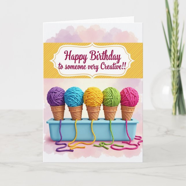 Tarjeta de cumpleaños creativa con cono de hilo (Anverso)
