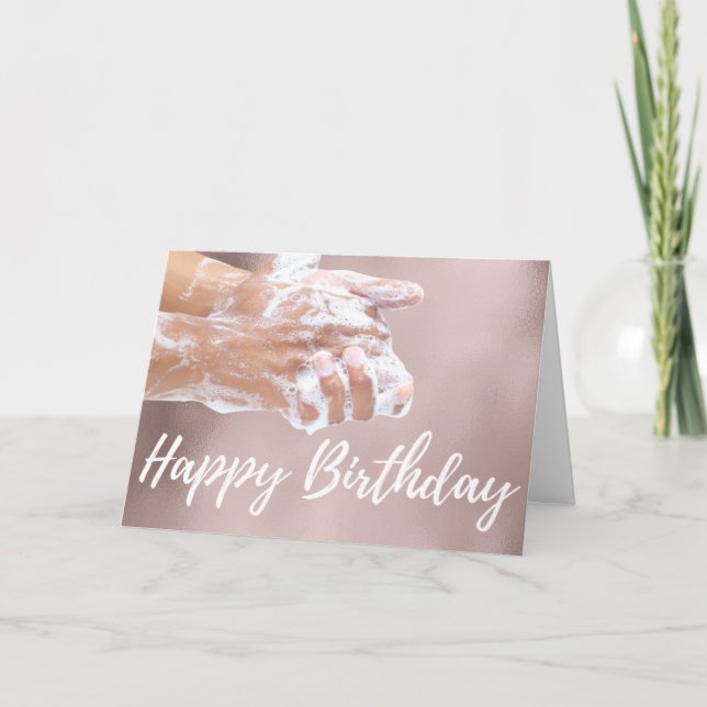 Tarjeta de Cumpleaños Cuarentena Rosa Oro Gracioso (Anverso)