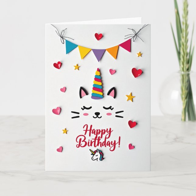 Tarjeta de cumpleaños cuerno de arcoíris caprichos (Anverso)