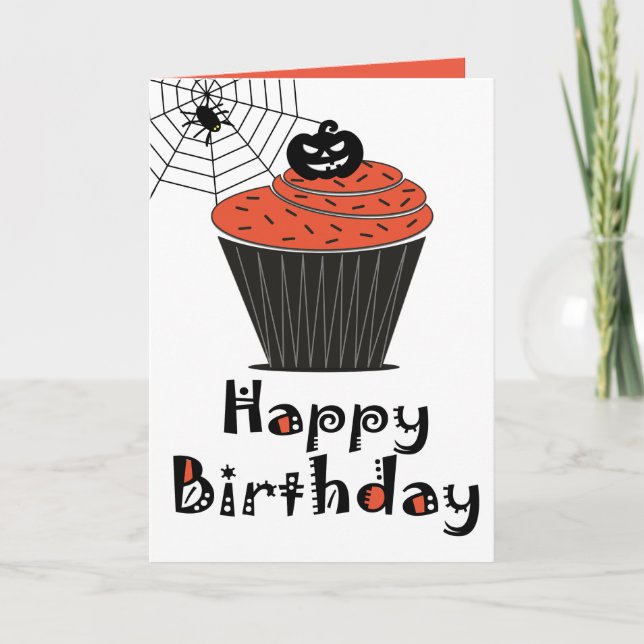 Tarjeta de cumpleaños Cupcake de calabaza de Hallo (Anverso)