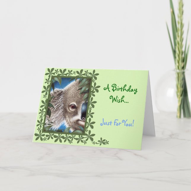 Tarjeta de cumpleaños Curios Koala (Anverso)
