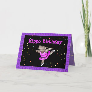 Tarjeta de Cumpleaños Cuta con Hippo Ballerina