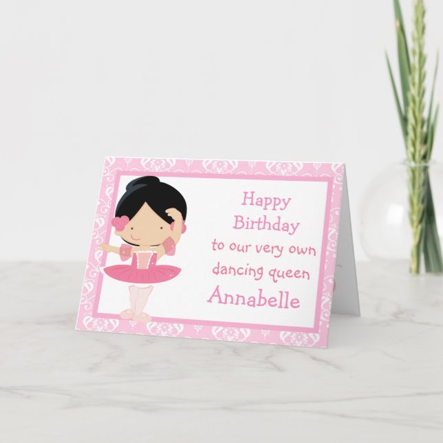 Tarjeta de cumpleaños Cute Black Haired Ballerina (Anverso)