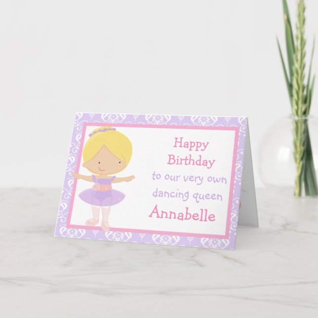 Tarjeta de cumpleaños Cute Blonde Ballerina (Anverso)