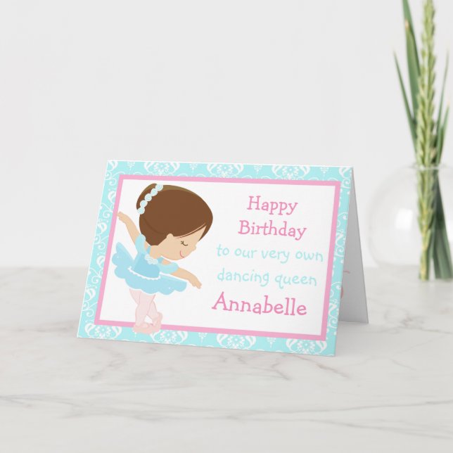 Tarjeta de cumpleaños Cute Brunette Ballerina (Anverso)