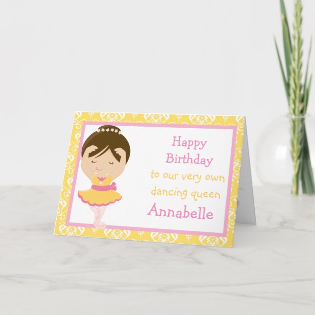 Tarjeta de cumpleaños Cute Brunette Ballerina (Anverso)
