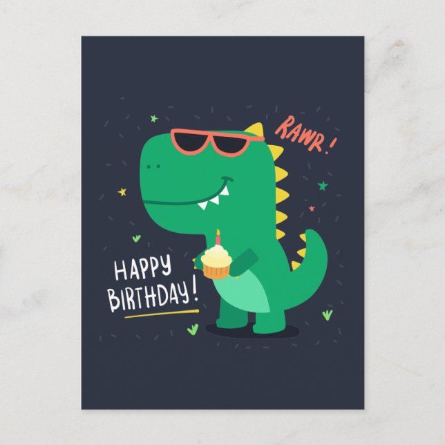 Tarjeta de cumpleaños Cute Dinosaur (Anverso)
