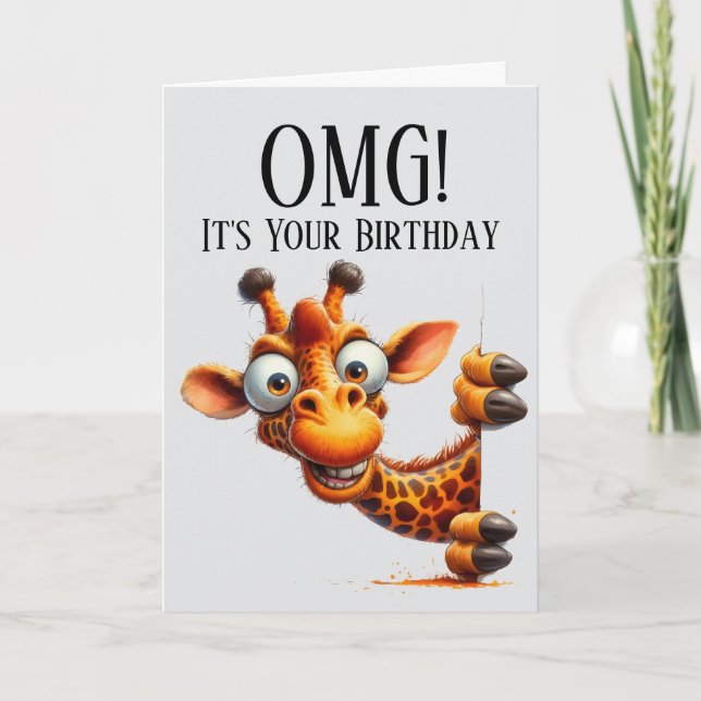 Tarjeta de cumpleaños Cute Giraffe Peeking (Anverso)