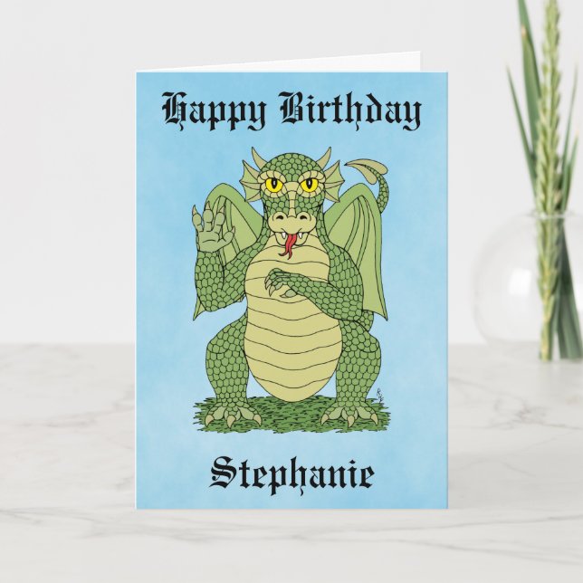 Tarjeta de cumpleaños Cute Green Dragon (Anverso)