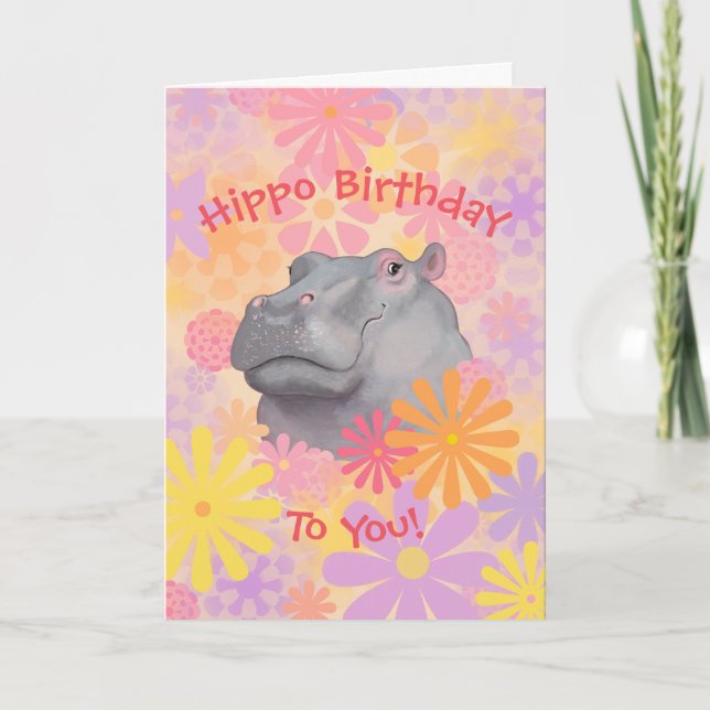 Tarjeta de cumpleaños Cute Hippo (Anverso)