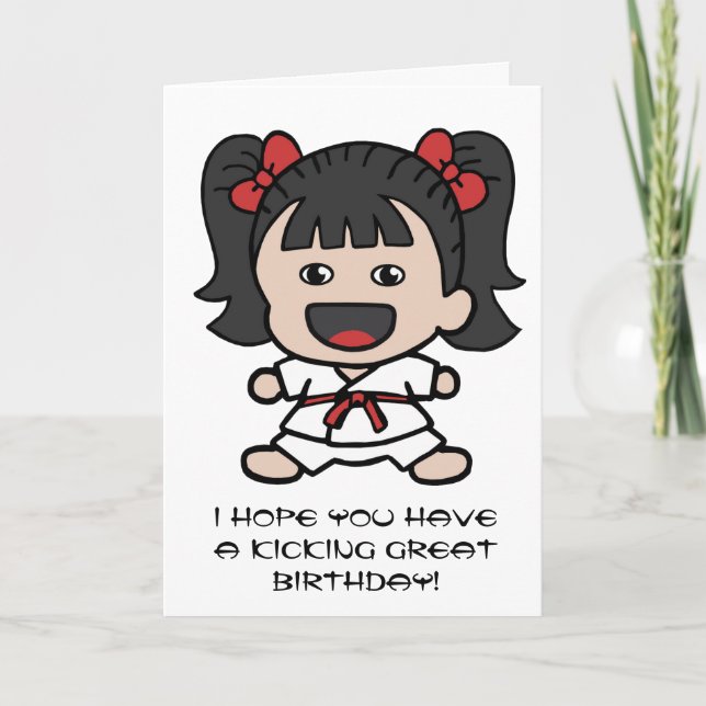 Tarjeta de cumpleaños Cute Karate para Chicas (Anverso)