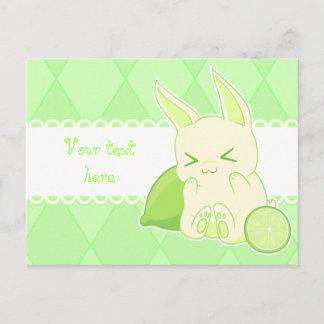 Tarjeta de cumpleaños Cute kawaii green lime bunny