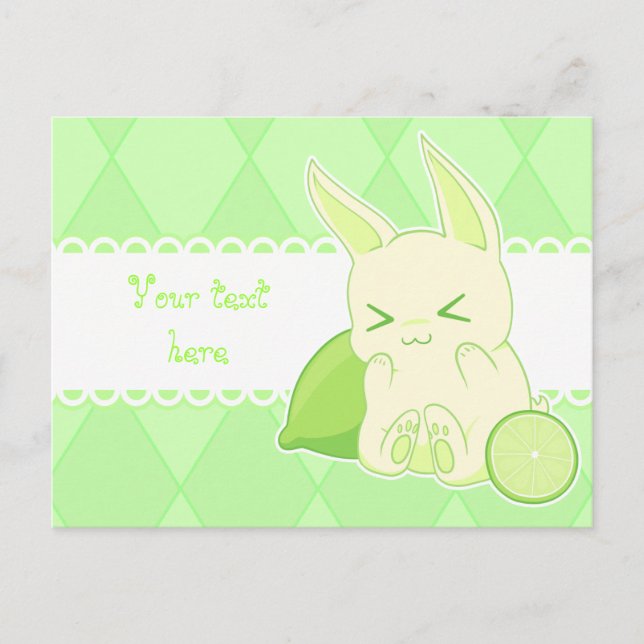 Tarjeta de cumpleaños Cute kawaii green lime bunny (Anverso)