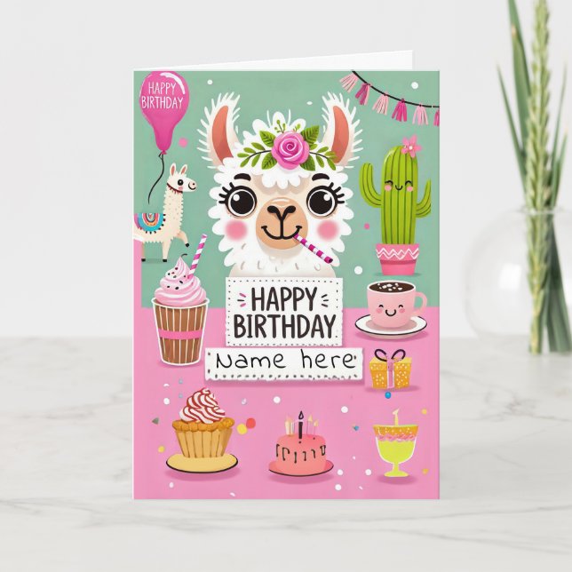 Tarjeta de cumpleaños Cute Llama (Anverso)