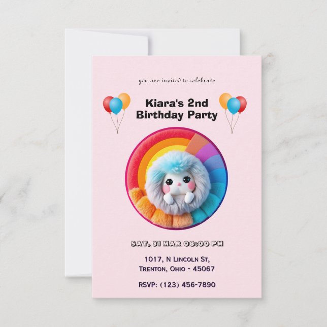 Tarjeta de cumpleaños Cute Rainbow Plush Toy (Anverso)
