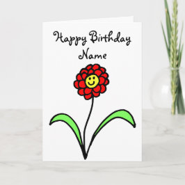 Tarjeta de cumpleaños Cute Red Flower Sonriente