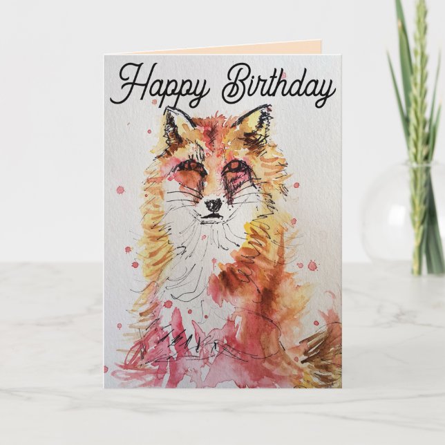 Tarjeta de cumpleaños Cute Red Fox Watercolor (Anverso)