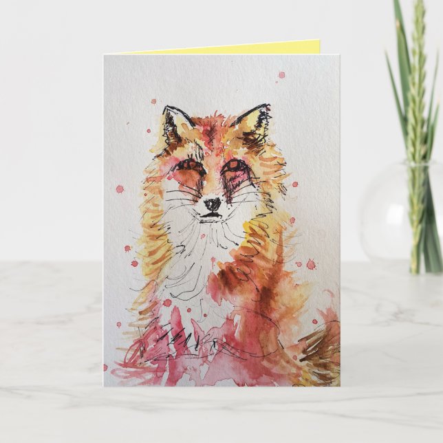 Tarjeta de cumpleaños Cute Red Fox Watercolor (Anverso)