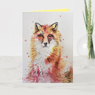 Tarjeta de cumpleaños Cute Red Fox Watercolor