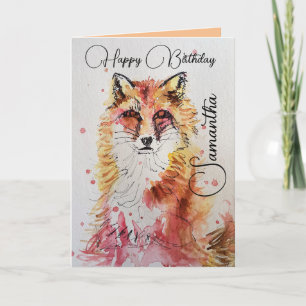 Tarjeta de cumpleaños Cute Red Fox Watercolor