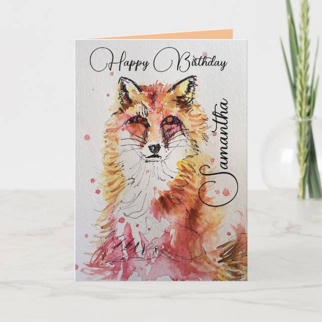 Tarjeta de cumpleaños Cute Red Fox Watercolor (Anverso)
