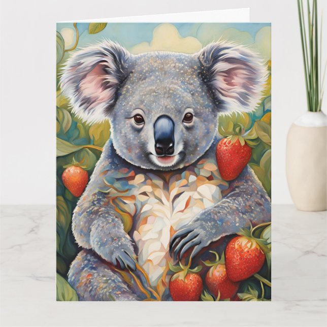 Tarjeta de cumpleaños Cute Strawberry Koala Bear (Anverso)