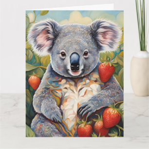 Tarjeta de cumpleaños Cute Strawberry Koala Bear