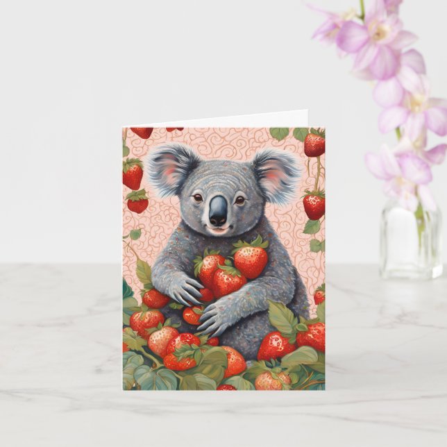 Tarjeta de cumpleaños Cute Strawberry Koala Bear (Orquídea)