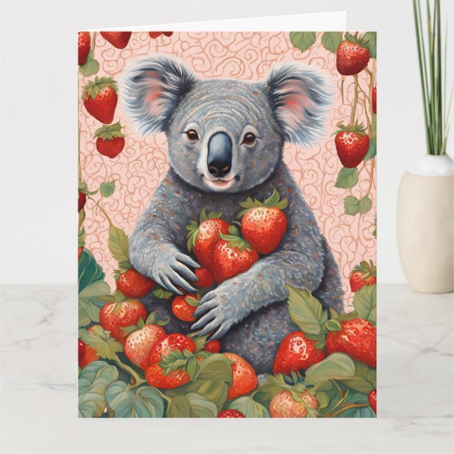 Tarjeta de cumpleaños Cute Strawberry Koala Bear (Anverso)