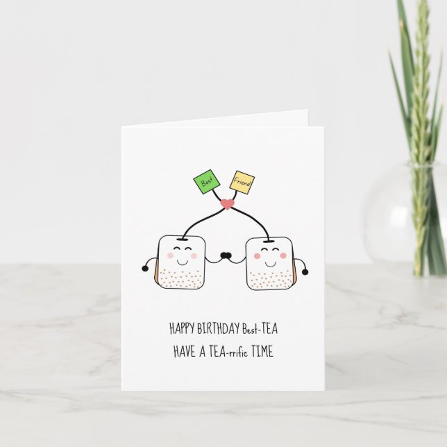 Tarjeta de cumpleaños CuteTea Bag, Bestie Car (Anverso)