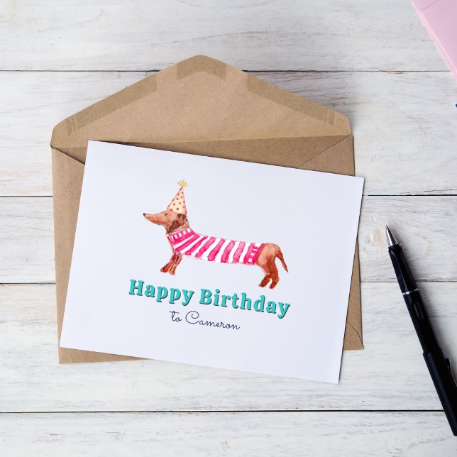 Tarjeta de cumpleaños Dachshund Dog dibujada a man (This cute unique dachshund birthday card features my own original wiener dog hand-drawn artwork. )