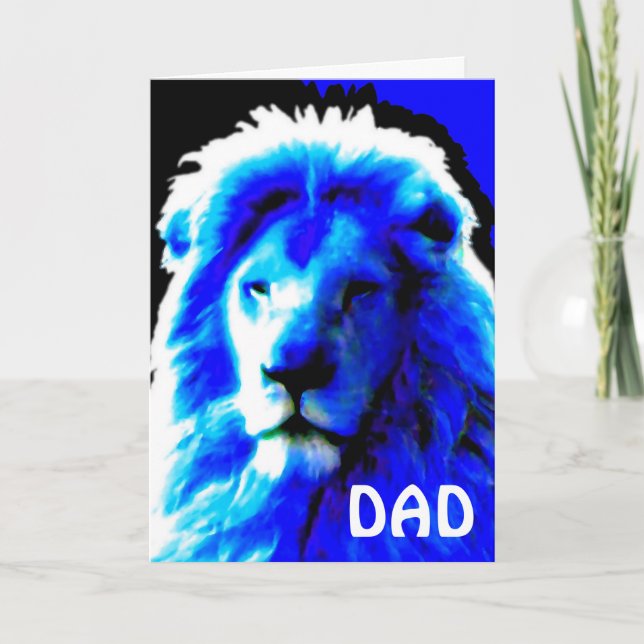 Tarjeta de cumpleaños 'DAD' de Lion Head Blue (Anverso)