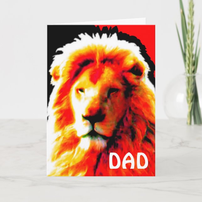 Tarjeta de cumpleaños 'DAD' de Lion Head Red (Anverso)