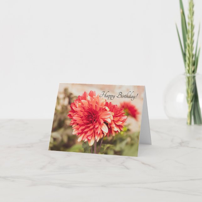 Tarjeta de cumpleaños Dahlias Rojas (Anverso)