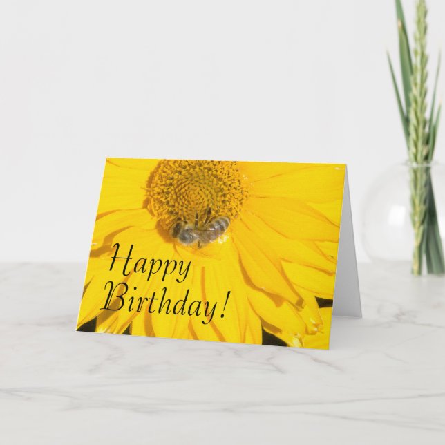 Tarjeta de cumpleaños Daisy Flower & Bee (Anverso)