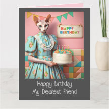 Tarjeta de cumpleaños | Dama de gato Sphynx con pa