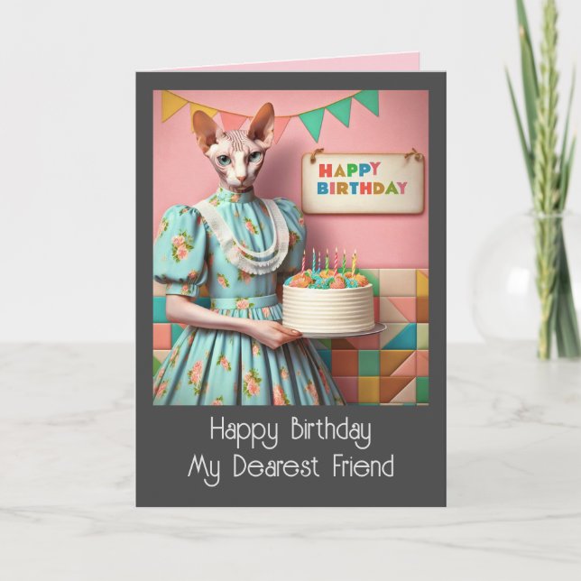 Tarjeta de cumpleaños | Dama de gato Sphynx con pa (Anverso)