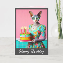 Tarjeta de cumpleaños | Dama de gato Sphynx con pa