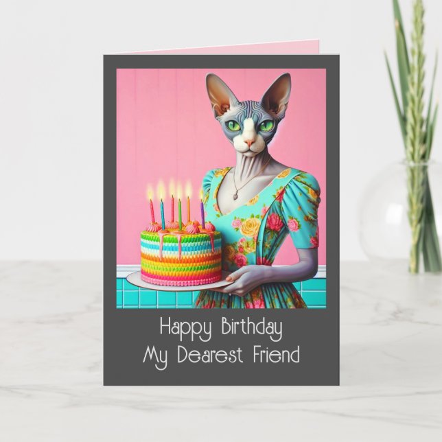 Tarjeta de cumpleaños | Dama de gato Sphynx con pa (Anverso)