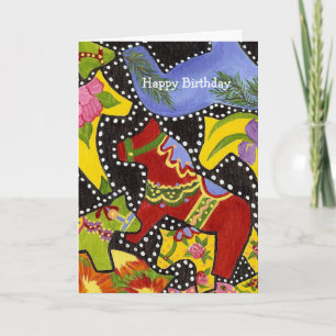 Tarjeta de cumpleaños Dancing Dala Horses