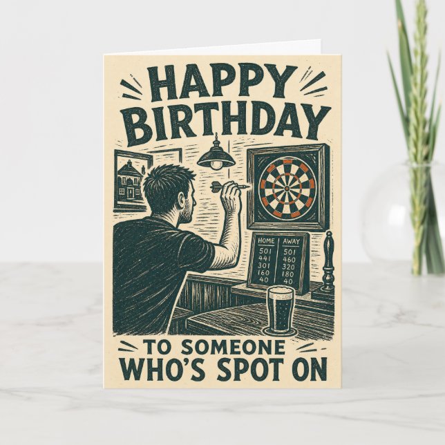 Tarjeta de cumpleaños Darts Spot On (Anverso)